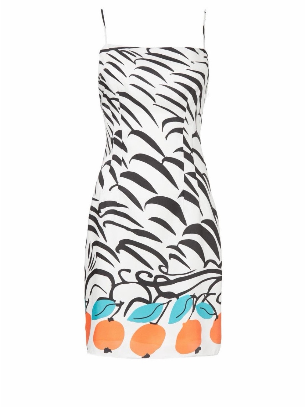 STAUD “Lemons Dress”~White with Black Print and Orange Fruit Hem~Sz S~$195~